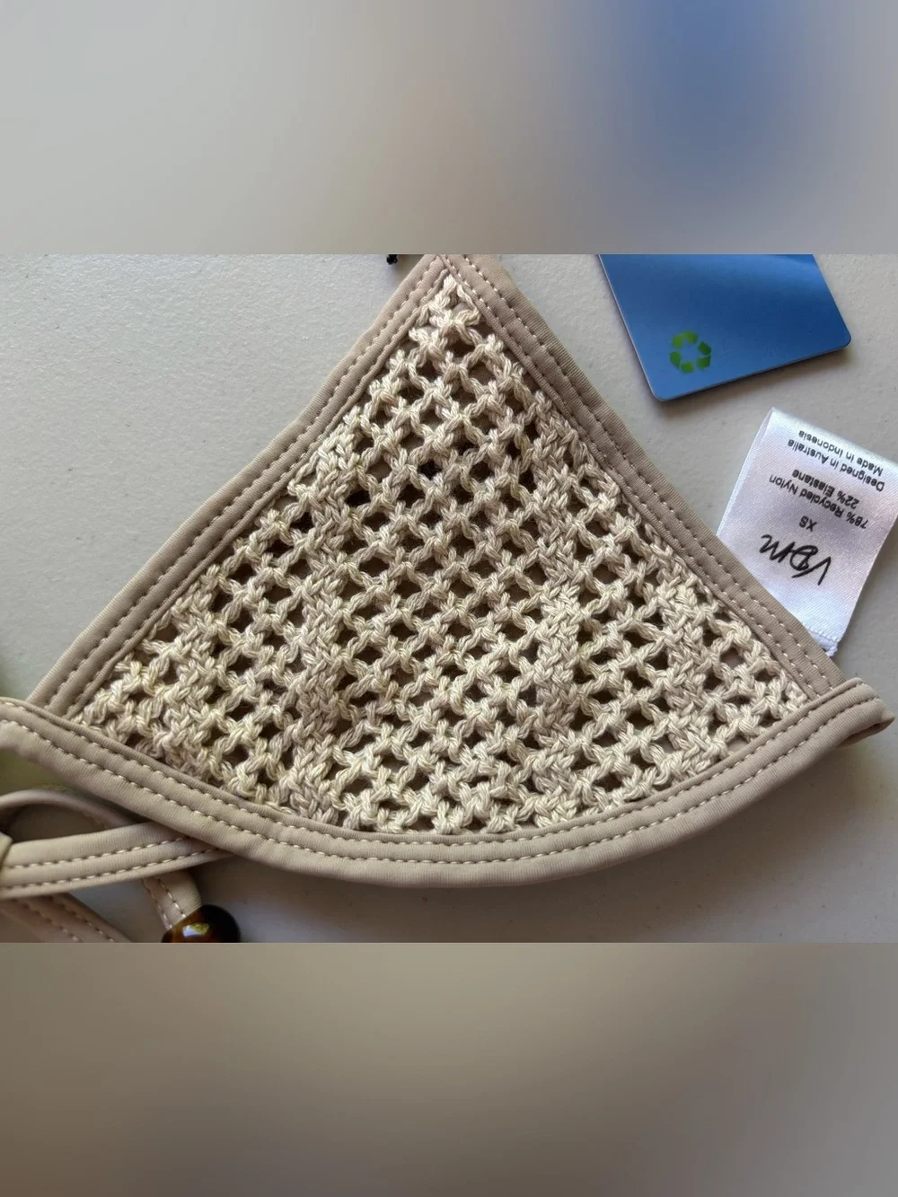 VDM The Label Reversible  Beige Crochet Triangle Bikini Set, Size XS
